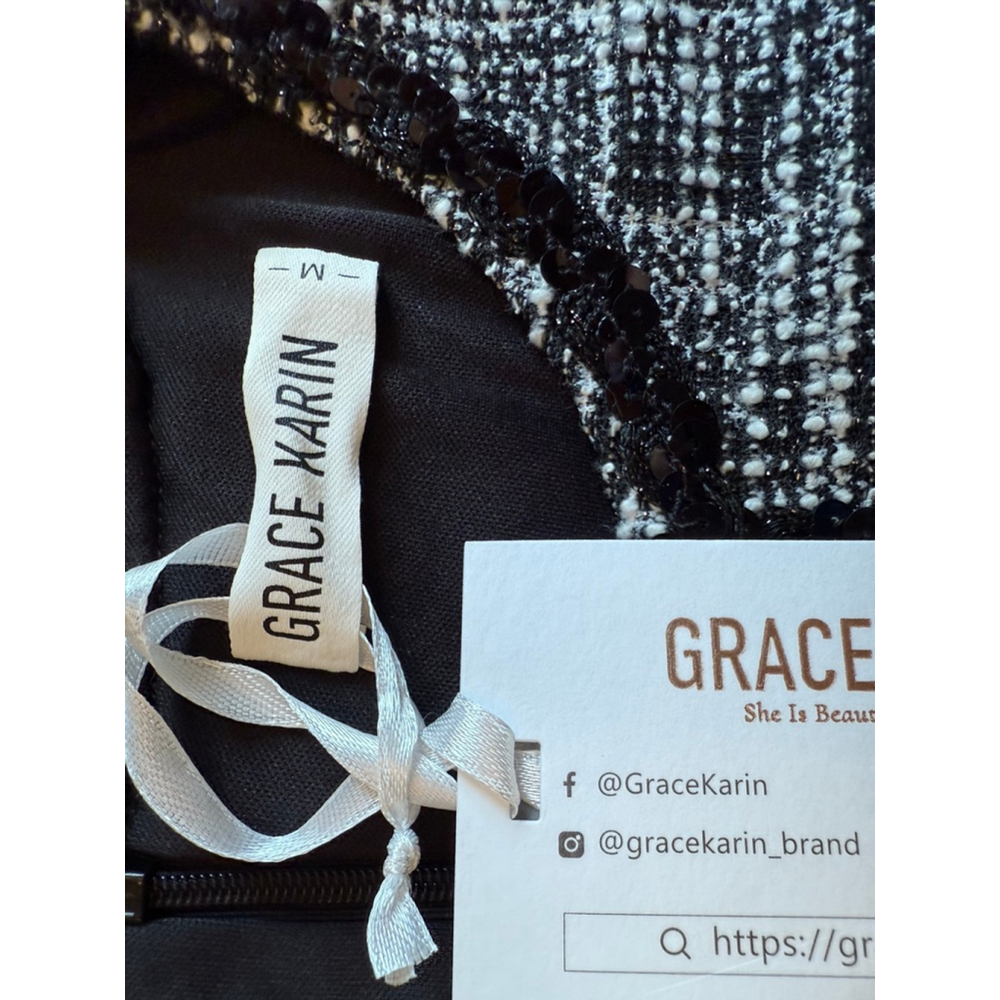 NWT Women's Grace Karin Tweed Dress Black/White Size M Sleeveless Keyhole Neck - Picture 8 of 16